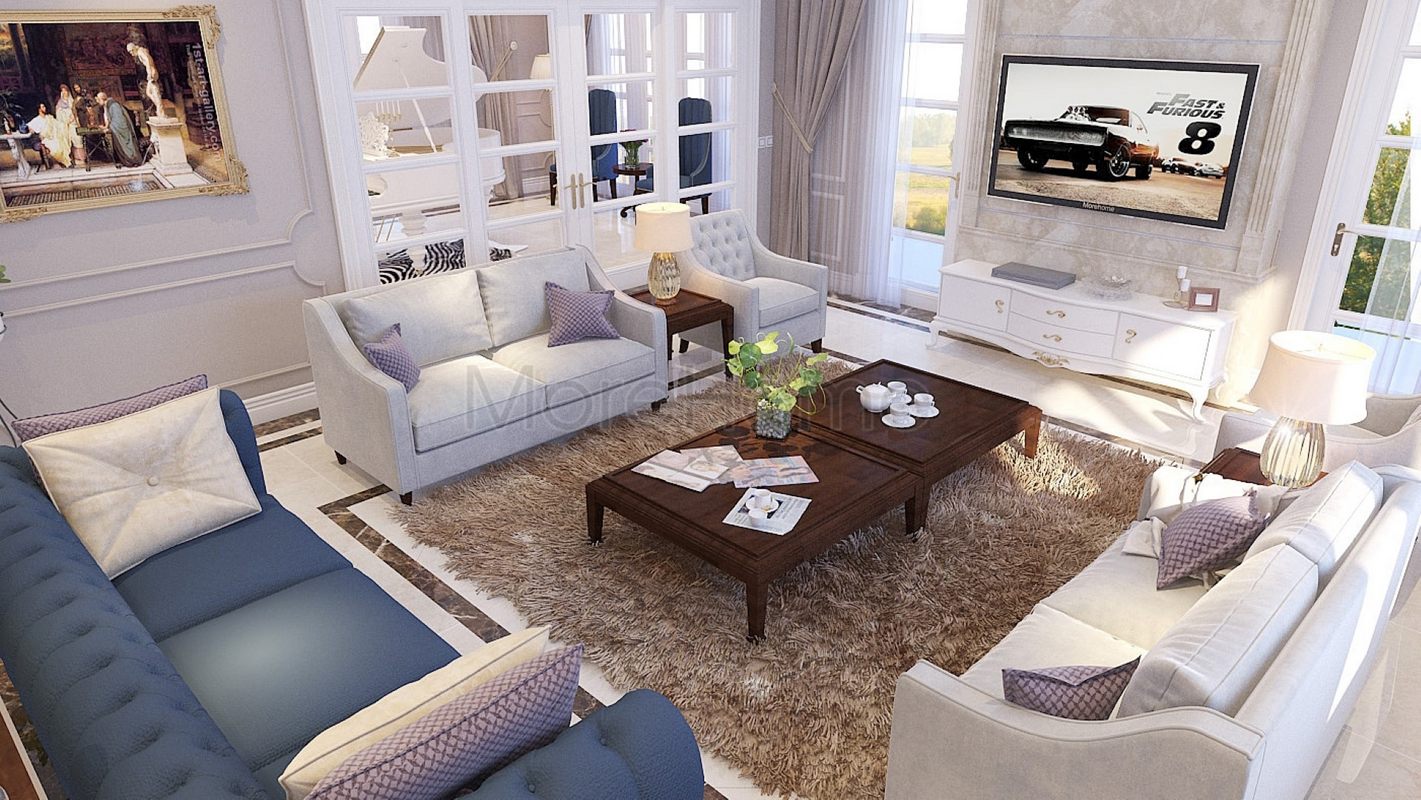 Thiết kế sofa phòng khách cổ điển - Vinhome RiverSide